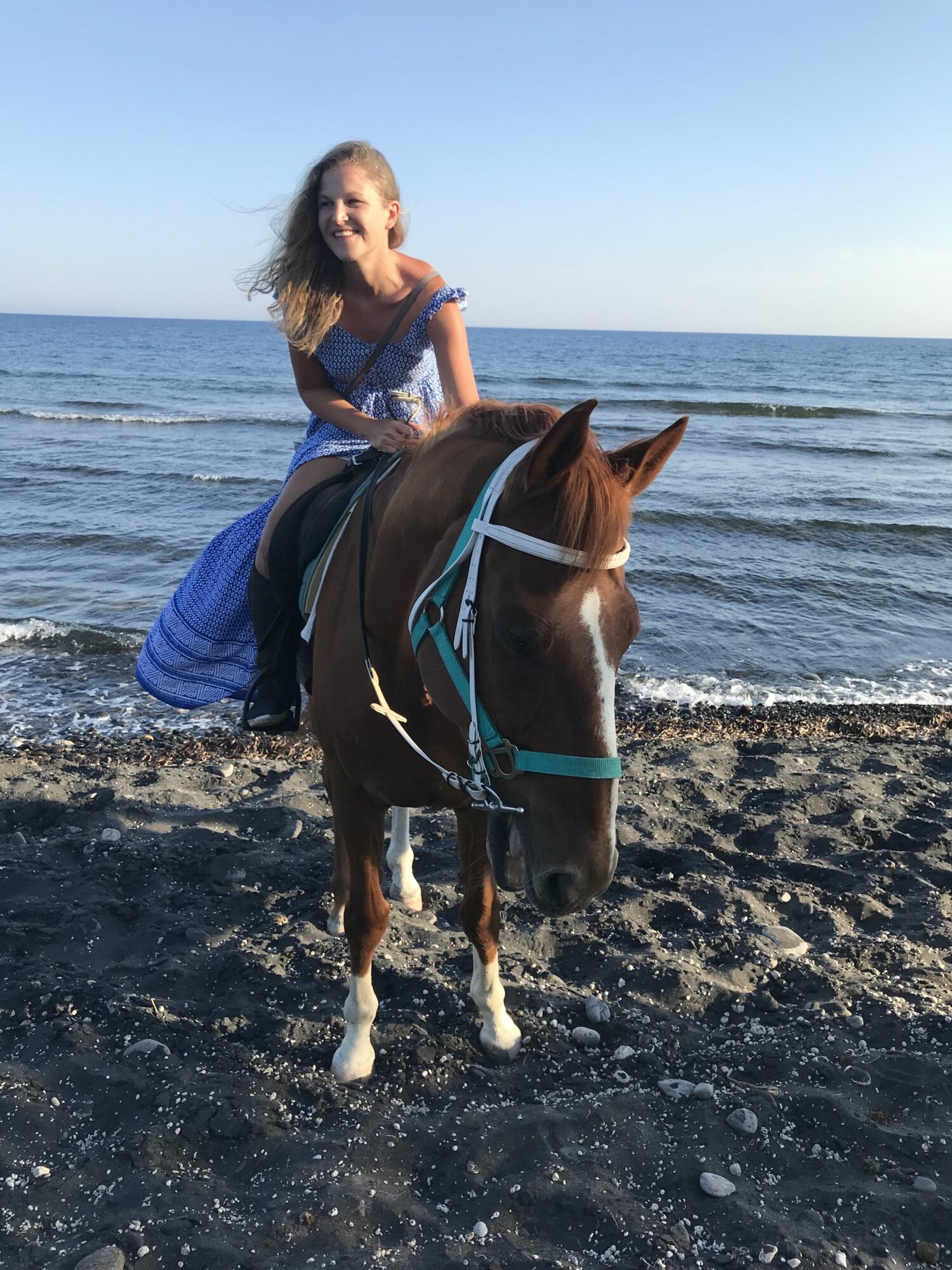 Jazda na koni po pláži, Santorini